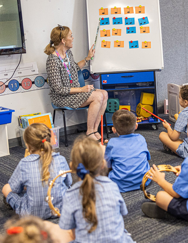 Teacher in front of class at Holy Family Primary Luddenham