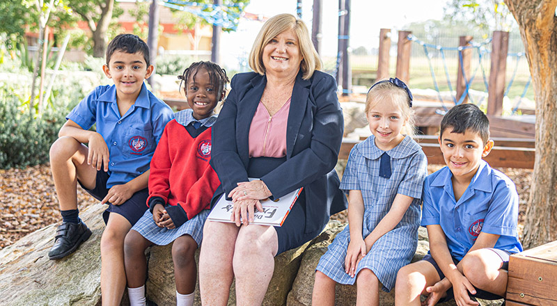 Holy Family Catholic Primary Luddenham principal with students